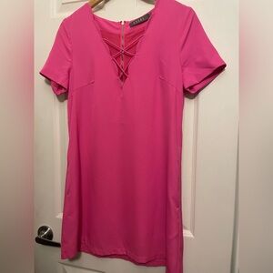 Deb Fuchsia Lace-Up V-Neck Mini Dress